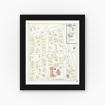 Old map wall art mockup — black gallery frame with white mat — Sanborn Fire Insurance Map from Ypsilanti, Washtenaw County, Michigan (1916), Sheet #0003