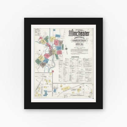 Old map wall art mockup — black gallery frame with white mat — Sanborn Fire Insurance Map from Winchester, Middlesex County, Massachusetts (1910) - Complete Map Set