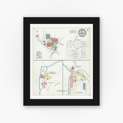 Old map wall art mockup — black gallery frame with white mat — Sanborn Fire Insurance Map from Greenwich, Washington County, New York (1907) - Complete Map Set