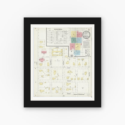 Old map wall art mockup — black gallery frame with white mat — Sanborn Fire Insurance Map from Gainesville, Alachua County, Florida (1897), Sheet #0001