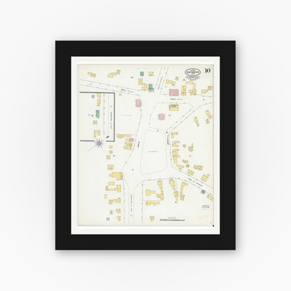 Old map wall art mockup — black gallery frame with white mat — Sanborn Fire Insurance Map from Southbridge, Worcester County, Massachusetts (1899), Sheet #0010