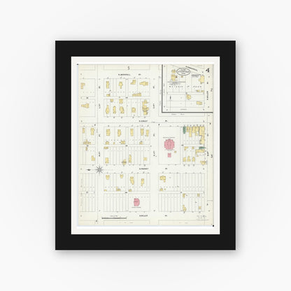 Old map wall art mockup — black gallery frame with white mat — Sanborn Fire Insurance Map from Litchfield, Meeker County, Minnesota (1903), Sheet #0004