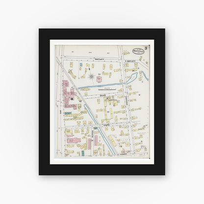 Old map wall art mockup — black gallery frame with white mat — Sanborn Fire Insurance Map from Westfield, Hampden County, Massachusetts (1889), Sheet #0003