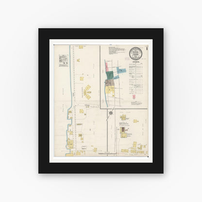 Old map wall art mockup — black gallery frame with white mat — Sanborn Fire Insurance Map from Lahaina, Maui County, Hawaii (1914) - Complete Map Set
