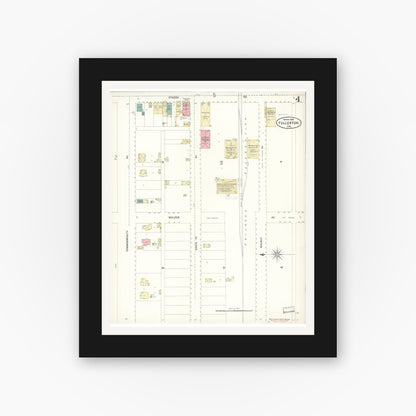 Old map wall art mockup — black gallery frame with white mat — Sanborn Fire Insurance Map from Fullerton, Orange County, California (1900), Sheet #0004