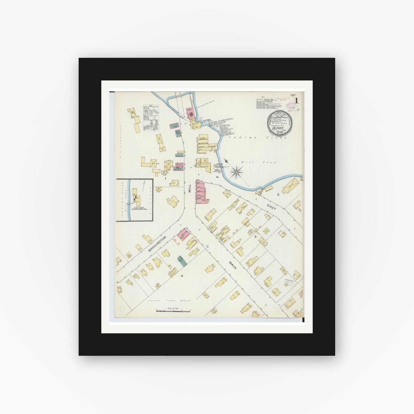 Old map wall art mockup — black gallery frame with white mat — Sanborn Fire Insurance Map from Olivet, Eaton County, Michigan (1893) - Complete Map Set
