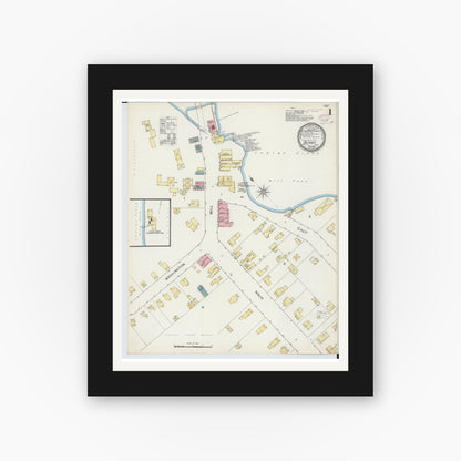 Old map wall art mockup — black gallery frame with white mat — Sanborn Fire Insurance Map from Olivet, Eaton County, Michigan (1893) - Complete Map Set