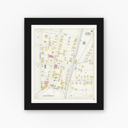 Old map wall art mockup — black gallery frame with white mat — Sanborn Fire Insurance Map from Olyphant, Lackawanna County, Pennsylvania (1903), Sheet #0006