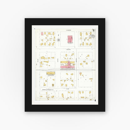 Old map wall art mockup — black gallery frame with white mat — Sanborn Fire Insurance Map from Vinton, Benton County, Iowa (1899), Sheet #0002