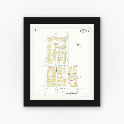 Old map wall art mockup — black gallery frame with white mat — Sanborn Fire Insurance Map from Carbondale, Lackawanna County, Pennsylvania (1923), Sheet #0007
