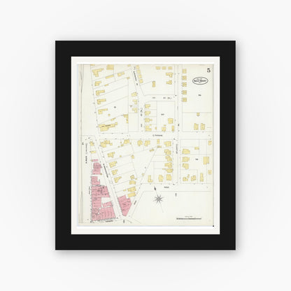 Old map wall art mockup — black gallery frame with white mat — Sanborn Fire Insurance Map from Rocky Mount, Edgecombe And Nash Counties, North Carolina (1907), Sheet #0005