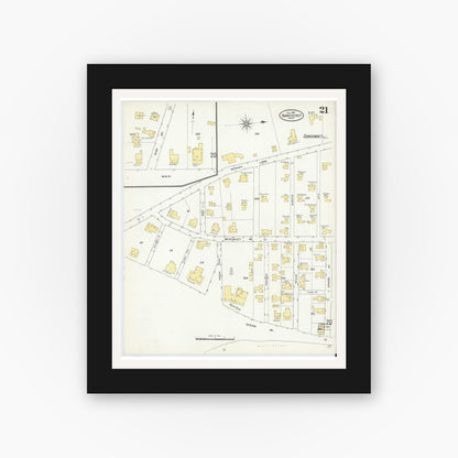 Old map wall art mockup — black gallery frame with white mat — Sanborn Fire Insurance Map from Nantucket, Nantucket County, Massachusetts (1909), Sheet #0021