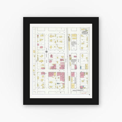 Old map wall art mockup — black gallery frame with white mat — Sanborn Fire Insurance Map from Brookston, White County, Indiana (1919), Sheet #0002