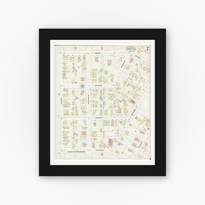 Old map wall art mockup — black gallery frame with white mat — Sanborn Fire Insurance Map from Freeport, Stephenson County, Illinois (1897), Sheet #0007