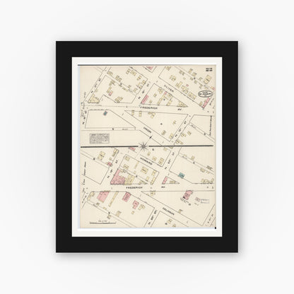 Old map wall art mockup — black gallery frame with white mat — Sanborn Fire Insurance Map from Saint Joseph, Buchanan County, Missouri (1883), Sheet #0022
