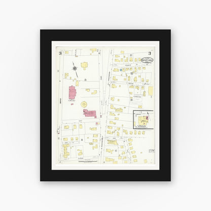 Old map wall art mockup — black gallery frame with white mat — Sanborn Fire Insurance Map from North Attleborough, Bristol County, Massachusetts (1924), Sheet #0003