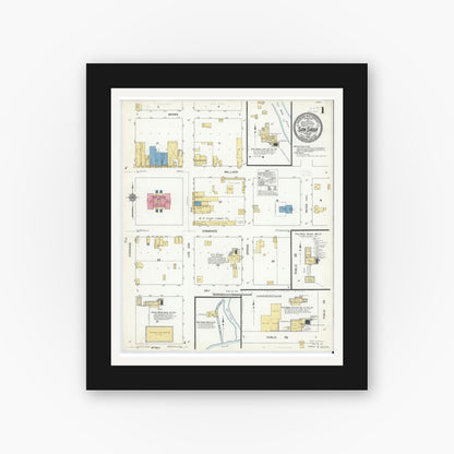 Old map wall art mockup — black gallery frame with white mat — Sanborn Fire Insurance Map from San Saba, San Saba County, Texas (1912) - Complete Map Set