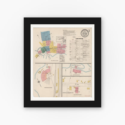 Old map wall art mockup — black gallery frame with white mat — Sanborn Fire Insurance Map from Ayer, Middlesex County, Massachusetts (1921) - Complete Map Set