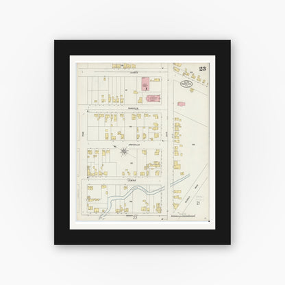 Old map wall art mockup — black gallery frame with white mat — Sanborn Fire Insurance Map from Dunkirk, Chautauqua County, New York (1898), Sheet #0023