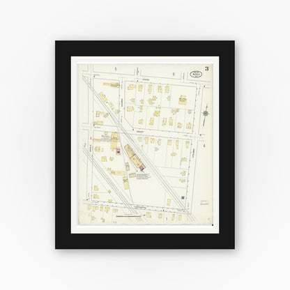 Old map wall art mockup — black gallery frame with white mat — Sanborn Fire Insurance Map from Avoca, Steuben County, New York (1913), Sheet #0003