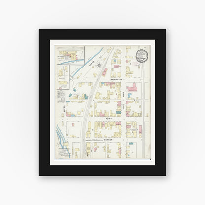 Old map wall art mockup — black gallery frame with white mat — Sanborn Fire Insurance Map from Saltsburg, Indiana County, Pennsylvania (1891), Sheet #0001