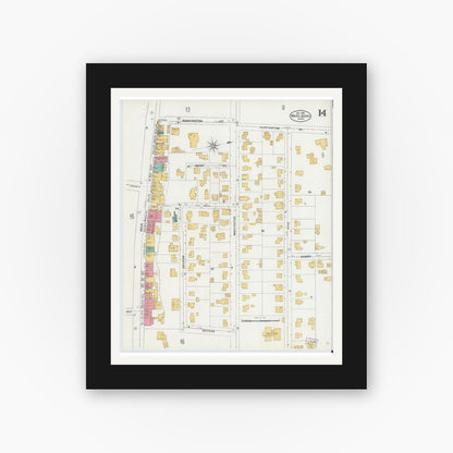 Old map wall art mockup — black gallery frame with white mat — Sanborn Fire Insurance Map from Marlborough, Middlesex County, Massachusetts (1906), Sheet #0014
