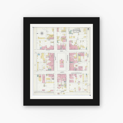 Old map wall art mockup — black gallery frame with white mat — Sanborn Fire Insurance Map from Independence, Jackson County, Missouri (1892), Sheet #0003