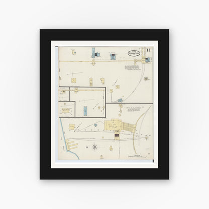 Old map wall art mockup — black gallery frame with white mat — Sanborn Fire Insurance Map from Houghton, Houghton County, Michigan (1888), Sheet #0011
