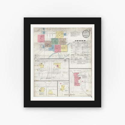 Old map wall art mockup — black gallery frame with white mat — Sanborn Fire Insurance Map from Rushville, Rush County, Indiana (1896) - Complete Map Set