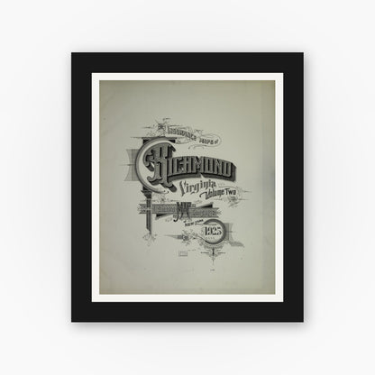 Old map wall art mockup — black gallery frame with white mat — Sanborn Fire Insurance Map from Richmond, Independent Cities, Virginia (1925), Sheet #0001