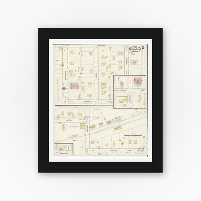 Old map wall art mockup — black gallery frame with white mat — Sanborn Fire Insurance Map from Saint Croix Falls, Polk County, Wisconsin (1917), Sheet #0002