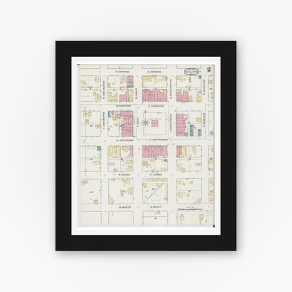 Old map wall art mockup — black gallery frame with white mat — Sanborn Fire Insurance Map from Sullivan, Moultrie County, Illinois (1893), Sheet #0002