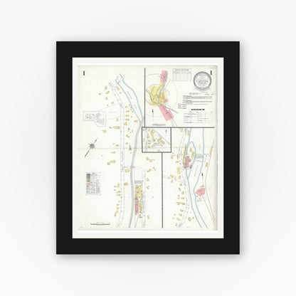 Old map wall art mockup — black gallery frame with white mat — Sanborn Fire Insurance Map from Chester, Hampden County, Massachusetts (1933) - Complete Map Set