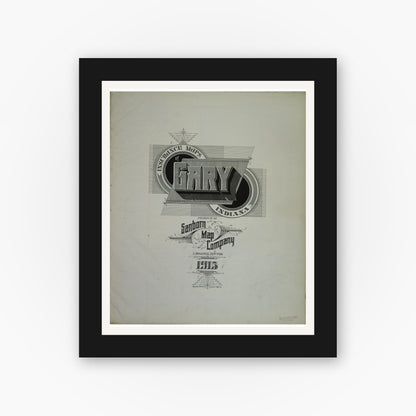 Old map wall art mockup — black gallery frame with white mat — Sanborn Fire Insurance Map from Gary, Lake County, Indiana (1915), Sheet #0001