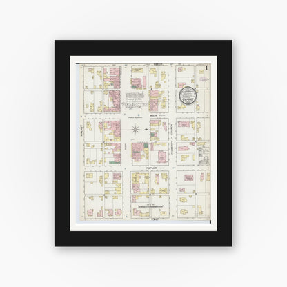 Old map wall art mockup — black gallery frame with white mat — Sanborn Fire Insurance Map from Oxford, Butler County, Ohio (1887), Sheet #0001