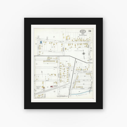 Old map wall art mockup — black gallery frame with white mat — Sanborn Fire Insurance Map from Endicott, Broome County, New York (1918), Sheet #0024