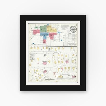Old map wall art mockup — black gallery frame with white mat — Sanborn Fire Insurance Map from Farmington, Saint Francois County, Missouri (1908) - Complete Map Set