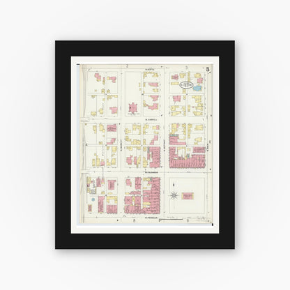 Old map wall art mockup — black gallery frame with white mat — Sanborn Fire Insurance Map from Kenton, Hardin County, Ohio (1897), Sheet #0005
