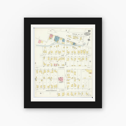 Old map wall art mockup — black gallery frame with white mat — Sanborn Fire Insurance Map from Ashland, Ashland County, Ohio (1911), Sheet #0012