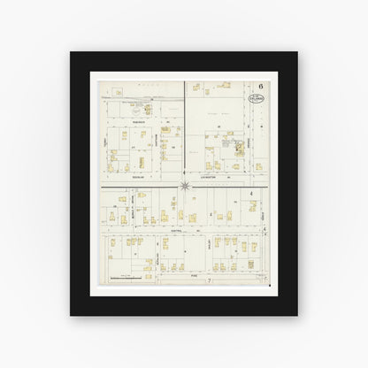 Old map wall art mockup — black gallery frame with white mat — Sanborn Fire Insurance Map from Orlando, Orange County, Florida (1897), Sheet #0006
