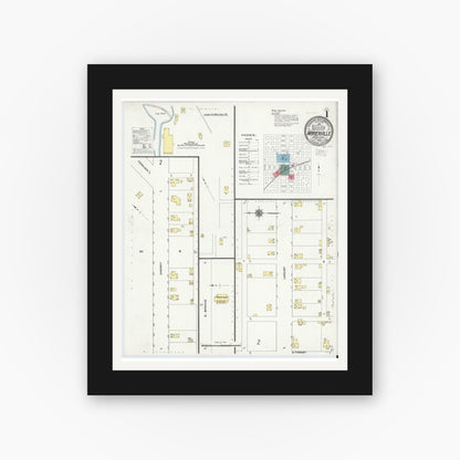 Old map wall art mockup — black gallery frame with white mat — Sanborn Fire Insurance Map from Marienville, Forest County, Pennsylvania (1909), Sheet #0001