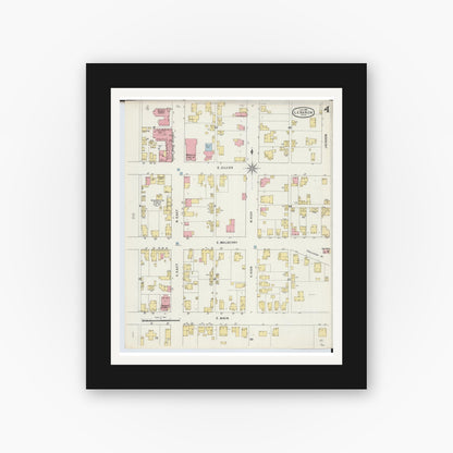 Old map wall art mockup — black gallery frame with white mat — Sanborn Fire Insurance Map from Lebanon, Warren County, Ohio (1895), Sheet #0004