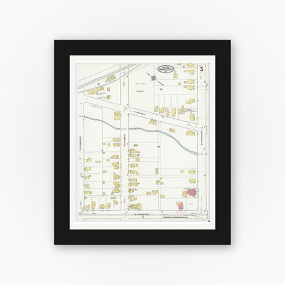 Old map wall art mockup — black gallery frame with white mat — Sanborn Fire Insurance Map from Painted Post, Steuben County, New York (1921), Sheet #0005