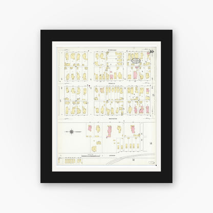 Old map wall art mockup — black gallery frame with white mat — Sanborn Fire Insurance Map from Columbus, Bartholomew County, Indiana (1912), Sheet #0010