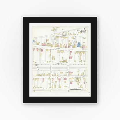 Old map wall art mockup — black gallery frame with white mat — Sanborn Fire Insurance Map from Mount Joy, Lancaster County, Pennsylvania (1912), Sheet #0006