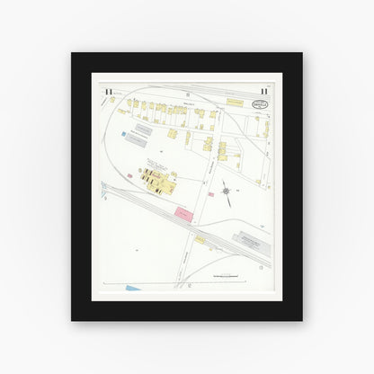 Old map wall art mockup — black gallery frame with white mat — Sanborn Fire Insurance Map from Danville, Montour County, Pennsylvania (1930), Sheet #0011
