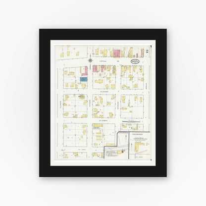 Old map wall art mockup — black gallery frame with white mat — Sanborn Fire Insurance Map from Bristol, Elkhart County, Indiana (1917), Sheet #0002