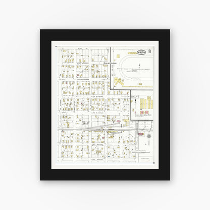 Old map wall art mockup — black gallery frame with white mat — Sanborn Fire Insurance Map from Vinton, Benton County, Iowa (1921), Sheet #0008