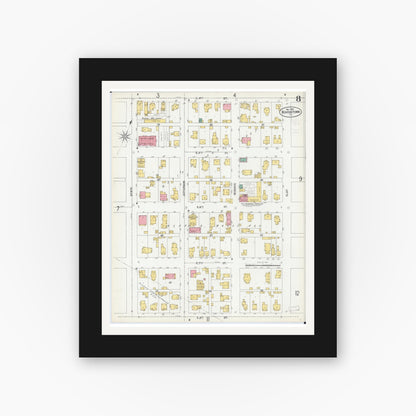 Old map wall art mockup — black gallery frame with white mat — Sanborn Fire Insurance Map from Beardstown, Cass County, Illinois (1900), Sheet #0008