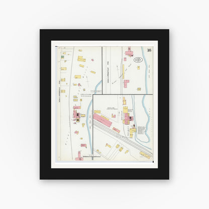 Old map wall art mockup — black gallery frame with white mat — Sanborn Fire Insurance Map from Xenia, Greene County, Ohio (1901), Sheet #0016